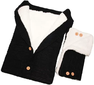 Produktbild von Unisex Baby Schlafsack mit Handschuhen Gestrickt Wickeln Kinder Kleinkind Dicke Strick Weiche warme Decke Schlafsack Kinderwagen für Babys 0-18 Monate