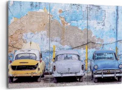 Produktbild von Bild auf Leinwand - Leinwandbild - 3 Teile - Havanna Oldtimer Autos - 165x110cm - Wand Bild - Wanddeko - Wandbilder - Leinwanddruck - Bilder - Wanddekoration - Leinwand bilder - CE165x110-4376