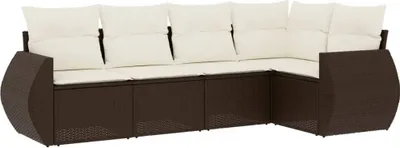 Produktbild von vidaXL 5-tlg. Garten-Sofagarnitur mit Kissen Braun Poly Rattan
