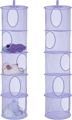 Productafbeelding van Opbergzakken, 2 stuks, inklapbare hangende organizers - 5 vakken, netstof, paars