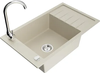 Immagine prodotto di Mexen Elias lavello in granito 1-vasca con sgocciolatoio e rubinetto da cucina Telma, beige - 6511-69-670200-00