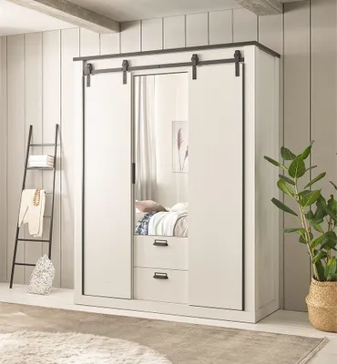 Produktbild von Kleiderschrank mit Spiegeltür SHELTON-61 in Pinie weiß mit anthrazit