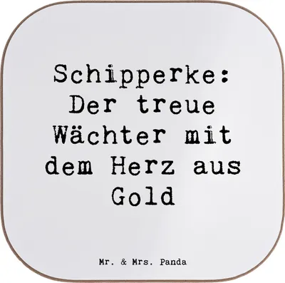 Produktbild von Mr. & Mrs. Panda Untersetzer für Gläser Spruch Schipperke Wächterherz - Weiß - Geschenk, Hunderassen Vielfalt, unerschütterliches Vertrauen, energiegeladener Hund, Tasse
