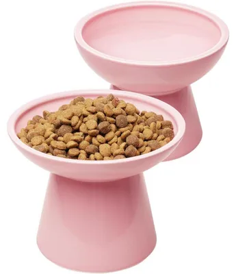 Produktbild von Erhöhte Keramik-Katzenfutterschüssel 2er Set Rosa Anti-Erbrechen Schnurrhaarfreundlich