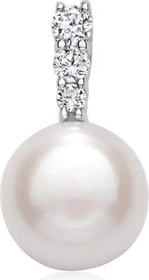 Produktbild von Anhänger aus rhodiniertem Silber mit Süßwasserperle und weißen Zirkonia