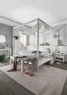 Produktbild von Himmelbett 160x200 Kiefer Weiß Massiv