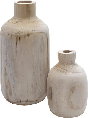 Image de Set de 2 vases en bois de paulownia - 18 / 28 cm - Vase ventru