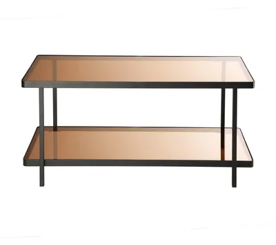 Image de CALICOSY - Table basse L100cm en métal noir et plateaux en verre fumé ORA