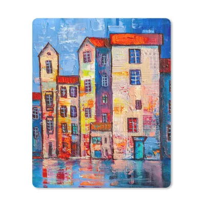 Produktbild von MuchoWow® Mauspad Mousepad Gemälde - Ölfarbe - Haus - Wasser 19x23 cm - Mousepads - Maus Mat - Pad - Mausunterlage - Mauspads - Spielen