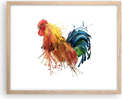 Produktbild von Gerahmtes Poster - Rahmen in heller Eiche - Hahn Ilustration Tier Farben - 50x40 cm - Wand Bild - Wanddeko - Wandbilder - Wandposter - Bilderrahmen - Bilder - Kunstdruck - Wandbild - P2NAA50x40-2842