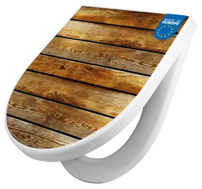 Produktbild von WC Sitz mit Absenkautomatik D Form Motiv Holzbretter [TDW3 10056]