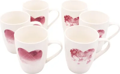 Zdjęcie produktu dla HOME ELEMENTS Kubek porcelanowy 6 sztuk, serce, 340 ml