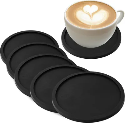 Produktbild von Untersetzer für Gläser aus Silikon Rund in Schwarz im 8er-Set mit Non Slip rutschsicher Glasuntersetzer fürs Glas - Getränkeuntersetzer Tischuntersetzer und Tassenuntersetzer