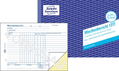 Produktbild von Avery Zweckform 1311, Wochenbericht, A5 quer, mit Blaupapier, 2x50 Blatt