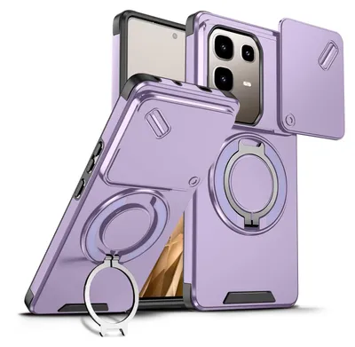 Immagine prodotto di Custodia a doppio strato per Infinix Note 50 Pro+, copertura scorrevole della fotocamera e supporto ad anello magnetico Viola