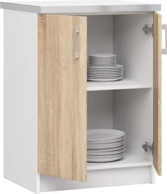 Image de BDW Armoire de cuisine, armoire de cuisine avec plan de travail, porte, tiroir, blanc / Sonoma