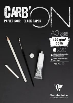 Produktbild von Clairefontaine 5x CARB´ON, schwarzes Papier, 120g/m2, 20 Blatt, A3 975040C