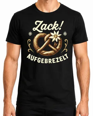 Produktbild von Zack Aufgebrezelt Brezel Tracht Edelweiß Wiesn Lustig Herren T-Shirt, Schwarz, L