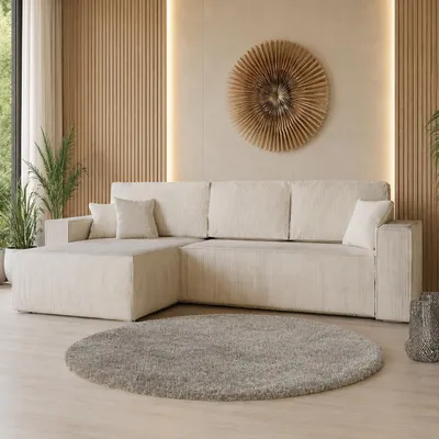 Produktbild von Ecksofa mit Schlaffunktion Amalia L -Ecksofa Cord -LINKS, L-Form, Schlafsofa, Ecksofas schlaffunktion, Eckcouch Beige