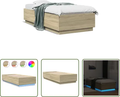 Produktbild von The Living Store Bettgestell mit LED Sonoma-Eiche 100x200 cm Holzwerkstoff