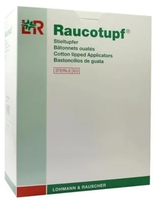 Produktbild von Raucotupf Stieltupfer steril mit kleinem Wattekopf, 2 St. Tupfer