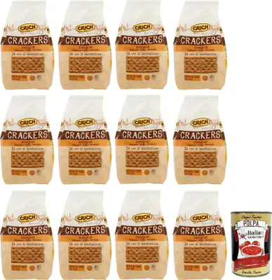 Produktbild von 12x Crich Crackers Integrali,Ballaststoffreiche Vollkorncracker Cracker mit Sauerteig 750g + Italian Gourmet Polpa di Pomodoro 400g Dose
