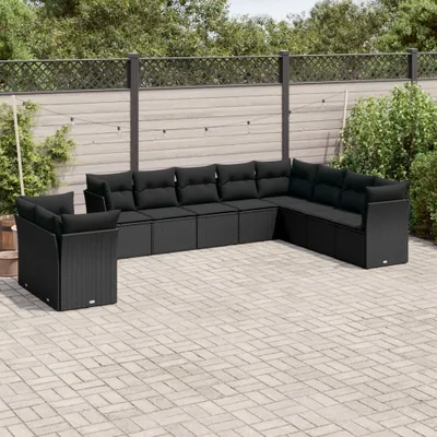 Produktbild von Design 10-tlg. Garten-Sofagarnitur mit Kissen Schwarz Poly Rattan, Gartenmöbel-Sets 2024