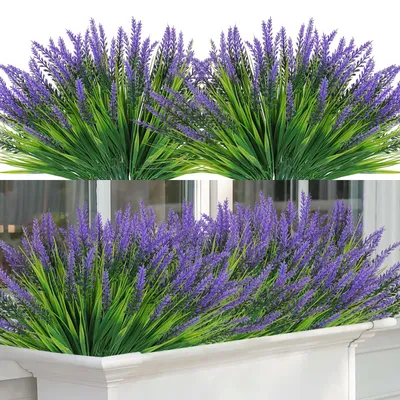 Imagen del producto de Plantas artificiales de hierba Aapgras con flores, 8 paquetes, resistentes a los rayos UV, para jardín y balcón