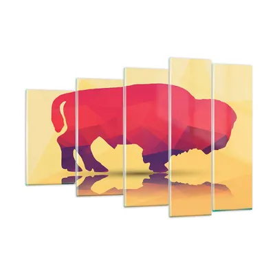 Produktbild von Bilder auf glas - Bison Illustration Bunt Grafik - 150x100cm - Glasbilder - Wandbilder - Kunstdruck - zum Aufhängen bereit - Wanddekoration aus Glas - Glas Bilder - Wandbild auf Glas - GEG150x100-2812