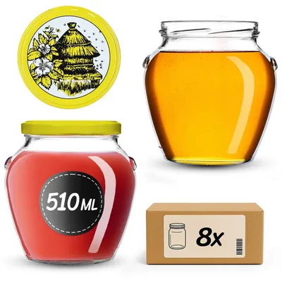 Produktbild von KADAX Einmachgläser 510 ml mit Schraubdeckel fi82mm, Schraubgläser mit Deckel, Einkochgläser, Sturzgläser zum Einkochen (Bienenstock, 8 Stück)