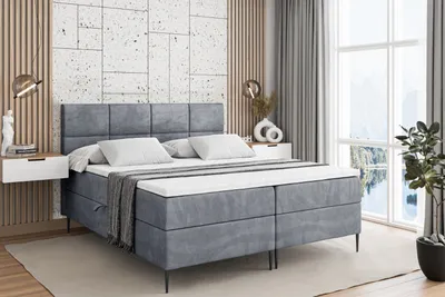 Produktbild von ALTDECOR  Boxspringbett mit Schwarz Füßen, Matratze und Lattenrost, Boxbett, Topper, Polsterbett mit Bettkasten, Bett mit Stauraum H4-Matratze, Doppelbett - ARDENI-FC- 160x200 - Grau Samt