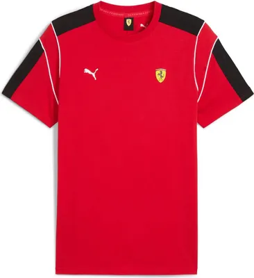 Produktbild von Scuderia Ferrari T-Shirt MT7 Puma, Offizieller Fanartikel, Rotes T-Shirt mit Ferrari Wappen und schwarzen Kontrasteinsätzen, 100% Baumwolle