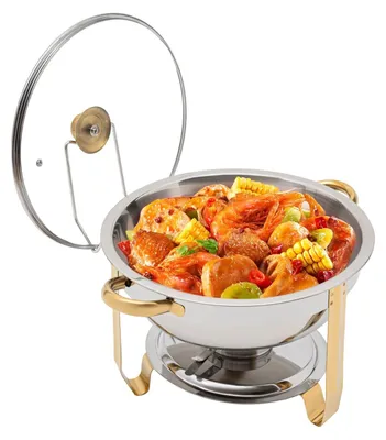 Immagine prodotto di Elzusha - Contenitore riscaldante da 5 litri in acciaio inossidabile, rotondo, con coperchio, ideale per buffet