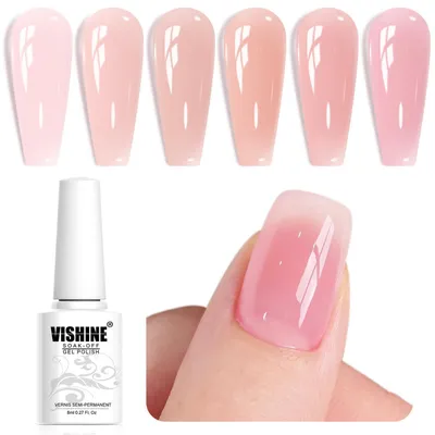 Zdjęcie produktu dla Zestaw żelowych lakierów do paznokci, przezroczysty różowy, 6 sztuk, 8 ml. Kryształowo czysta kolekcja do manicure, model C106