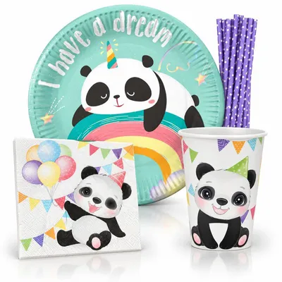Produktbild von Panda Pandabär Partyset Kindergeburtstag Party Deko Teller Becher Servietten