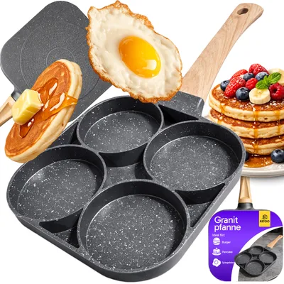 Image de Poêle à œufs au plat et à pancakes à 4 alvéoles antiadhésives, diamètre des alvéoles : 9,5 cm, poêle à œufs en aluminium, poêle à petit-déjeuner, poêle à gaz, Retoo
