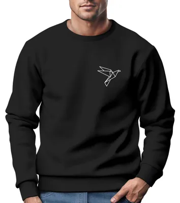 Produktbild von Sweatshirt Herren Polygon Print Aufdruck Vogel Origami Rundhals-Pullover Fashion Streetwear Neverless® schwarz L