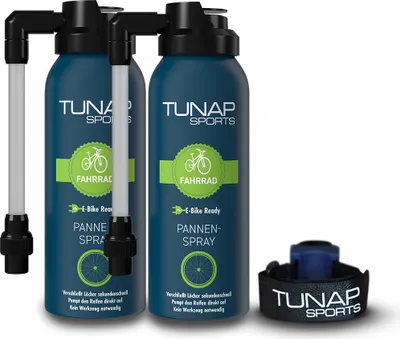 Produktbild von TUNAP SPORTS Pannenspray-Set – 2X Pannenspray + Fahrradhalterung | Schnelle Pannenhilfe für unterwegs | Dichtet bis 5 mm | Für Schlauch & Tubeless | Auch für E-Bikes
