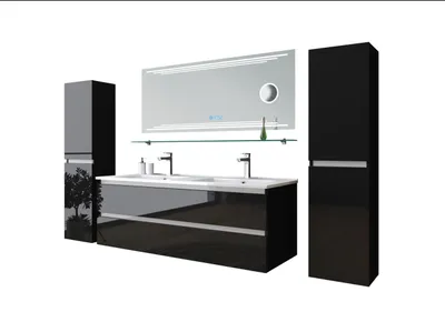 Produktbild von Badmöbel Set Schwarz doppelwaschtisch doppelwaschbecken Kosmetik Spiegel 120 cm