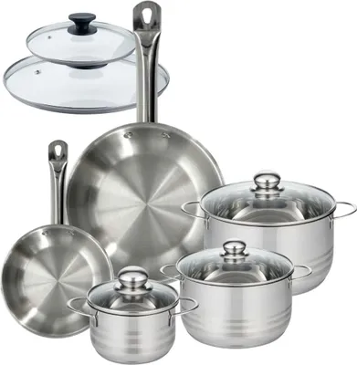 Image de Batterie de cuisine avec 2 poêles 20/28 cm et 3 faitouts 16/20/24 cm sans PFAS Fackelmann Eterna Brillant avec couvercles