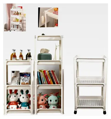 Produktbild von Rollwagen, Spielzeugtrolley, Aufbewahrung für Spielzeug, 3-stufiges Nischenregal, Badezimmerrollwagen, Lagerwagen, vielseitig, leicht zu reinigen, mit Rollen und 4 Haken, für Wohnzimmer, Badezimmer, Kinderzimmer