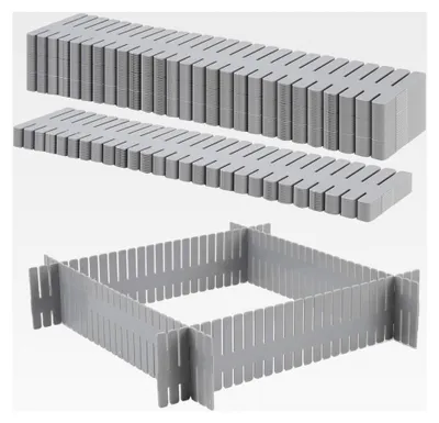 Produktbild von 48 Stück Verstellbare Schubladenteiler, 32 x 7 cm Kunststoff Schubladeneinteiler, Graue Schubladentrenner für Kleiderschrank, Küche und Bad
