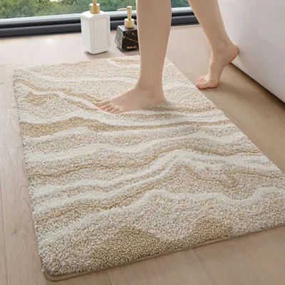 Produktbild von Badezimmerteppich 50 x 80 cm, rutschfest und waschbar, Mikrofaser, weich, beige