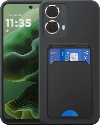 Produktbild von Geeignet für Motorola Moto G35 Phone Case mit TPU Kartenhalter - Flexible Back Cover Case Silikon TPU mit Cardslot - Schwarz - Smartphonics