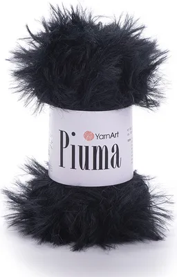 A ball of black fluffy yarn on a white background.