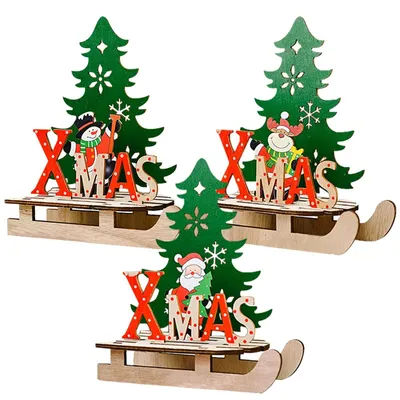 Weihnachtsdeko-Set aus Holz, 3 Stück, bunt, 11,5 x 5,5 x 11 cm