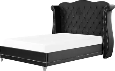 Produktbild von BELIANI Bett Schwarz Samtstoff 160 x 200 cm hohes Kopfteil mit Knopfheftung Nieten Chesterfield Stil Glamour Doppelbett Königsbett Ehebett Schlafzimmer