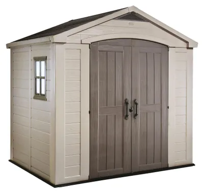 Immagine prodotto di Factor 8x6  - Casetta da Giardino 256,50x243x182 cm 2 Ante per deposito attrezzi finitura effetto legno  in Resina Beige