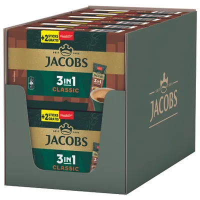 Produktbild von JACOBS Löskaffee 3in1 Classic 12x 10+2 Sticks löslicher Kaffee Instantkaffee