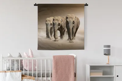 Produktbild von MuchoWow® Wandteppich Wandbehang Elefant - Nebel - Landschaft 90x90 cm Tapisserie Dekoration Wandtuch - Wandaufhänger